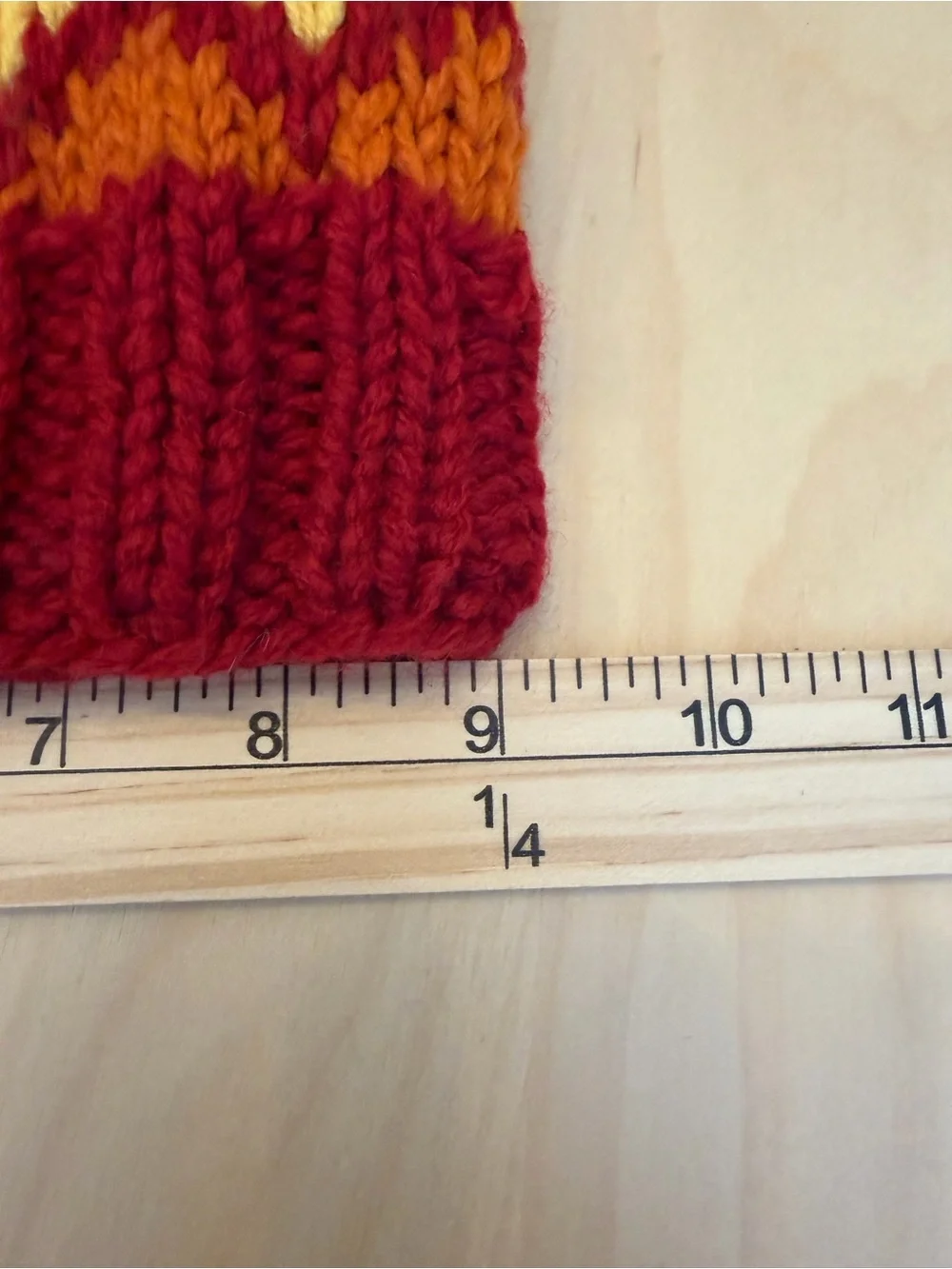 Lakhays Striped Pom Beanie Hat in Red, Yellow & White. Made in Nepal